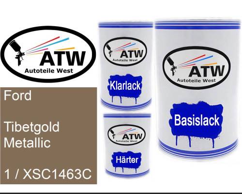 Ford, Tibetgold Metallic, 1 / XSC1463C: 500ml Lackdose + 500ml Klarlack + 250ml Härter - Set, von ATW Autoteile West.